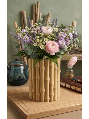 Modern Bambu Desenli Dekoratif Vazo – Minimalist Masa ve Raf Dekoru, Salon & Ofis Için Şık Tasarım