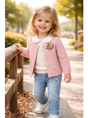 Almira Anne Bebek Bebek Kız Takımları Baharlık Hırkalı Gömlekli Kot Pantolonlu