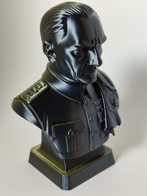 3DART54 Atatürk Büstü - Özel Ipek Dokulu Antrasit/gold Geçişli Dekoratif Heykel