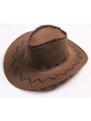 Mivexa Outdoor Outlet Bağcıklı Çocuk Boy Nubuk Süet Kovboy Şapkası Koyu Kahve Renk