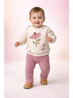Almira Anne Bebek Bebek Kız Çiçek Detaylı Kadife Takım 12-24 Ay Için Uygun