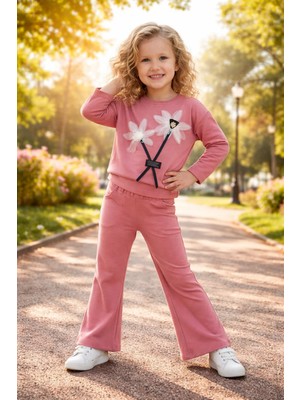 Almira Anne Bebek Kız Çocuk Çiçek Detaylı Prenses Kollu Takım 3-10 Yaş