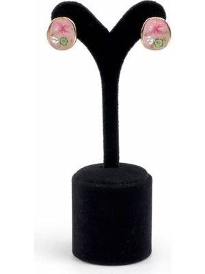 Pangu Pembe Çiçek Detaylı Mine Lak Kaplama Oval Küpe