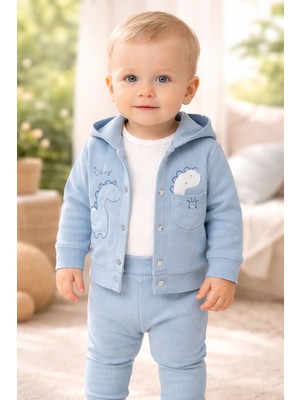 Almira Anne Bebek Erkek Bebek Dinozor Işlemeli Kapşonlu Zıbınlı 3'lü Takım