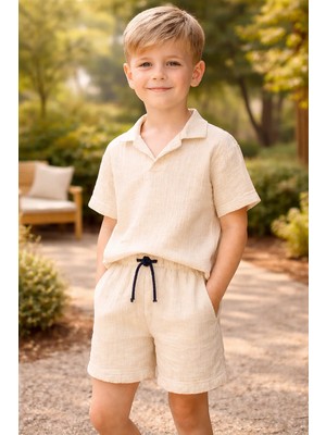 Almira Anne Bebek Erkek Çocuk Kısa Kollu Müslin Kumaş Takım