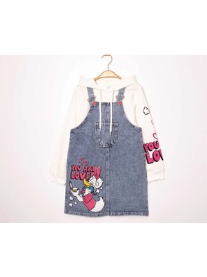 Almira Anne Bebek Kız Çocuk Kot Elbise Kapüşonlu Cep Detaylı Yazlık Mavi 2-5 Yaş