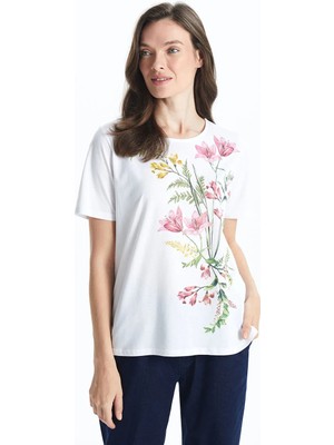 Lc Waikiki Yeni Sezon Bisiklet Yaka Çiçekli Kadın Tişört