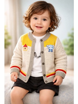 Almira Anne Bebek Kalın Dokulu Erkek Çocuk Triko Hırka Desenli Beden Seçenekleri