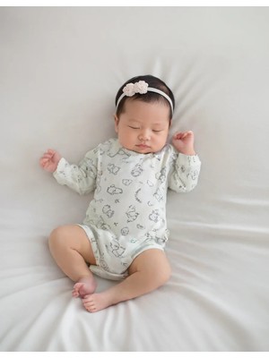 Almira Anne Bebek Erkek Bebek Kuzu Baskılı Pamuklu Uzun Kollu Çıtçıtlı Bady