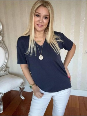 Moda Loris Kadın Kısa Kollu V Yaka Bluz