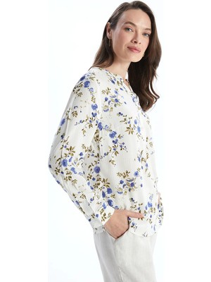 Lc Waikiki Yeni Sezon Kaçık Yaka Desenli Kadın Bluz