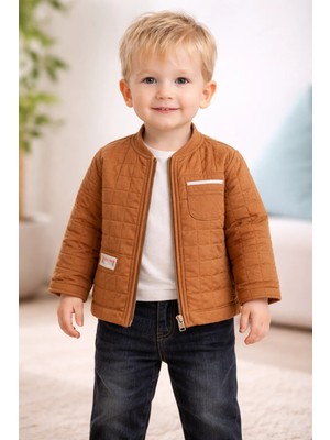 Almira Anne Bebek Kışlık Erkek Bebek Takım Kahverengi Kapitone Ceket ve Pantolon