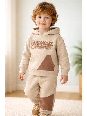 Almira Anne Bebek Kışlık Erkek Çocuk Takım Kahve Renk Kapüşonlu Kanguru Cepli