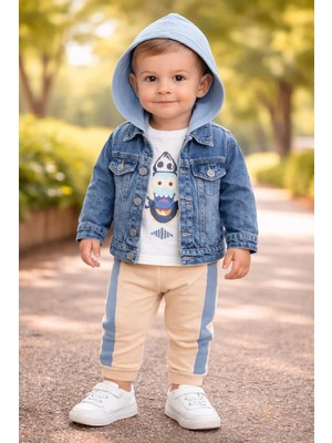 Almira Anne Bebek Erkek Bebek Kot Ceket Uzun Kol Badi Beli Lastikli Eşofman Takımı