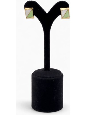 Pangu Altın Renk Lak Kaplama Akrilik Geometrik Dikdörtgen Küpe