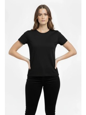 Moda Loris T-Shirt Bisiklet Yaka Slim Fit Likralı Tişört Günlük Basic Body - Siyah