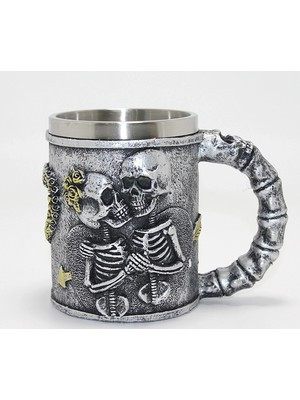 Marsilyan Sonsuz Aşk Iskelet Tasarımlı 3D Kabartmalı Çelik Kupa Bardak ALK4370