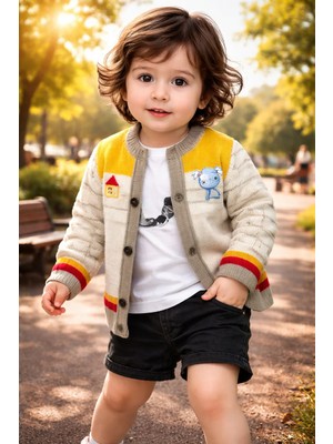 Almira Anne Bebek Bebek Erkek Hırka Kalın Triko Desenli Beden Seçenekleri