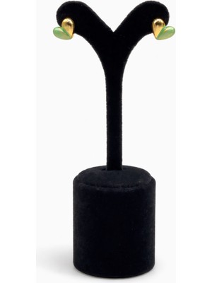 Pangu Yeşil Mine Detaylı Altın Renk Lak Kaplama Minimal Küpe