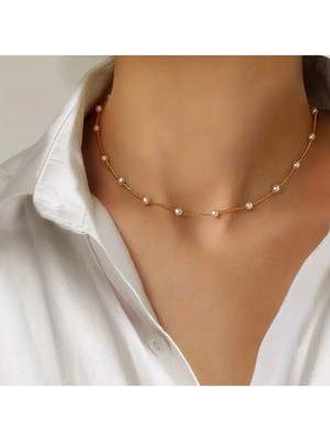 Genel Altın Rengi Paslanmaz Çelik Klavikula Inci Zincir Kolye – Zarif ve Şık Tasarım