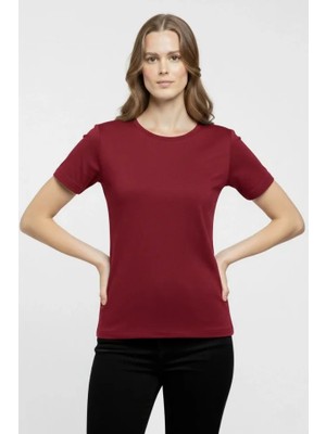 Moda Loris T-Shirt Bisiklet Yaka Slim Fit Likralı Tişört Günlük Basic Body - Bordo