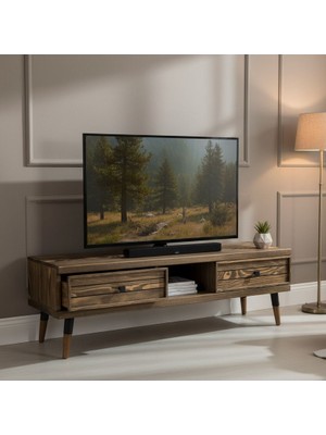 Mobenta Stria Tv, Doğal Masif Ahşap Tv Ünitesi 2 Çekmeceli 1 Raflı - 150 cm Cv