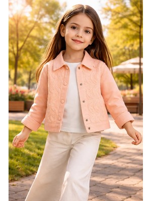 Almira Anne Bebek Kız Çocuk Takım Kısa Kollu Tül Işlemeli Kot Ceket Yazlık Günlük