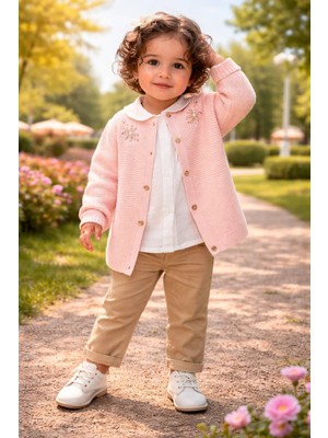 Almira Anne Bebek Kız Çocuk Yazlık Takım Gömlekli Pantolon Çiçek Nakışlı Düğmeli
