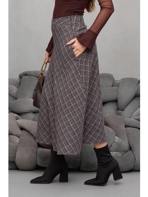 Ecenin Favorileri Yüksek Bel Ekoseli Balık Etek