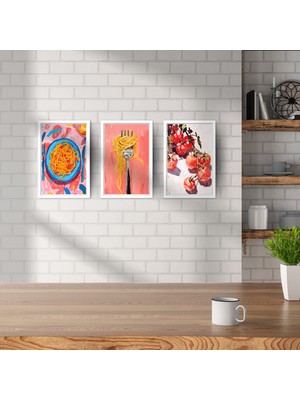 TASARIM ŞEYLER Spagetti & Gusto: 3’lü Italyan Mutfağı Temalı Modern Sanat Tablo Seti