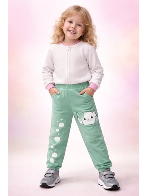 Almira Anne Bebek Kız Çocuk Tayt Renkli Baskılı Yeşil Kedi Patili Çocuk Tayt 3-10 Yaş