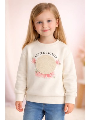 Almira Anne Bebek Çocuk Kız Sweatshirt Uzun Kollu Çiçek Desenli Baharlık Gri