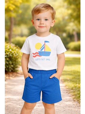 Almira Anne Bebek Erkek Çocuk Yelkenli Baskılı Kısa Kollu Tişört ve Şort Takım
