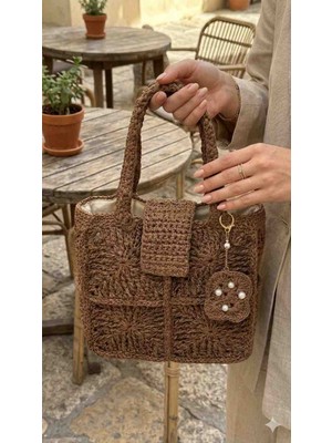 Linas Collection El Örmesi Zarafet Kahverengi Motifli Omuz Çantası