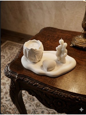 Doğal Minimalist Beyaz Dekoratif Set - Sevgi ve Aile Temalı El Yapımı Objeler