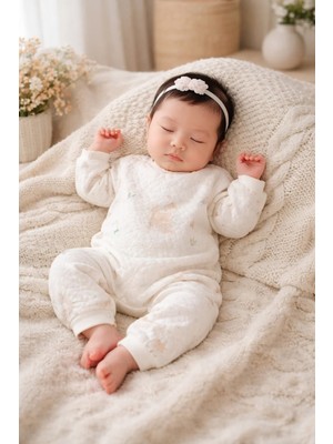 Almira Anne Bebek Bebek Tulum Renkli Organik Pamuklu Uzun Kollu Yavru Geyik Baskı