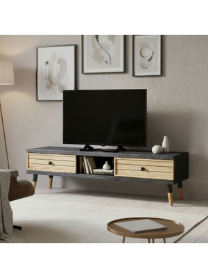 Mobenta Stria Tv, Doğal Masif Ahşap Tv Ünitesi 2 Çekmeceli 1 Raflı - 120 cm An Bz