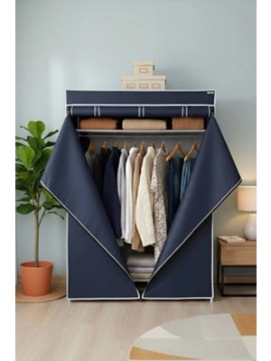 Missidea Basic Portatif Bez Dolap | Metal Iskeletli Kumaş Gardırop Lacivert