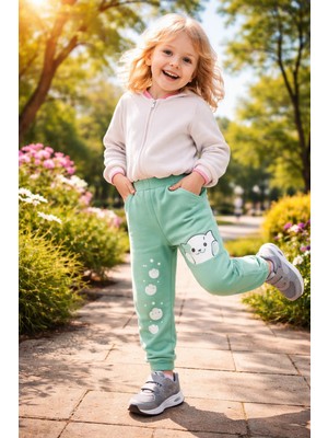 Almira Anne Bebek Yeşil Kız Çocuk Tayt Baskılı Renkli Kız Çocuk Pantolon 3-10 Yaş