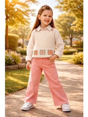 Almira Anne Bebek Kız Çocuk Takım Yazlık Keten Gömlek ve Süveterli Kot Pantolon