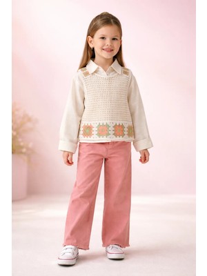 Almira Anne Bebek Kız Çocuk Yazlık Keten Gömlek ve Süveter Takımı