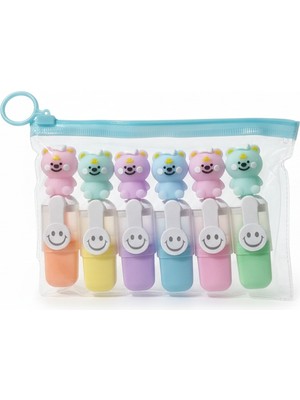 Gökyüzü Işığı Sevimli Mini Fosforlu Keçeli Kalem-6lı Set-Mini Ayıcık BAŞLIKLI-FOSFOR04