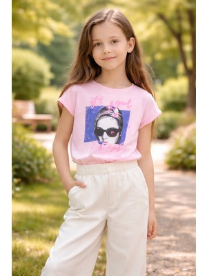 Almira Anne Bebek Kısa Kollu Kız Çocuk Bisiklet Yaka T-Shirt Pembe | Çocuk Giyim