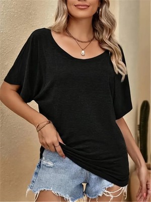 Emh Store Kadın Tek Omuzu Açık Kısa Kollu Salaş Viskon Bluz