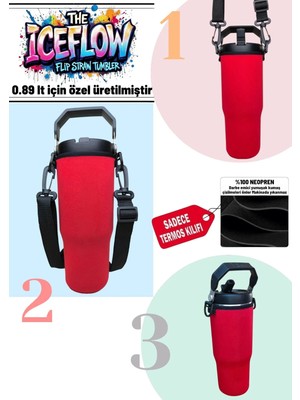 Stanley Flip Straw Tumbler 0.89 Litre KIRMIZI Neopren Termos Kılıfı ve Omuz Askısı Aksesuar