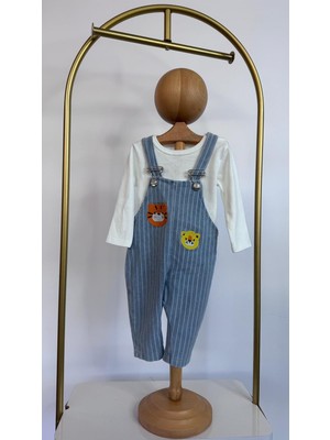Baby Buu Ayıcık Nakışlı Unisex Bebek Salopet Takım Çizgili Askılı Tulum