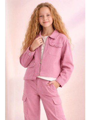 Almira Anne Bebek Kız Çocuk Mevsimlik Takım Elbise Pembe Cep Detaylı Kot ve Keten Pantolon