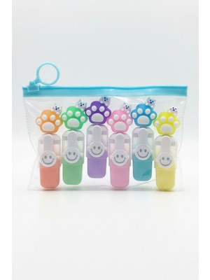 Gökyüzü Işığı Sevimli Kedi Başlıklı Mini Fosforlu Keçeli Kalem-6lı SET-FOSFOR06