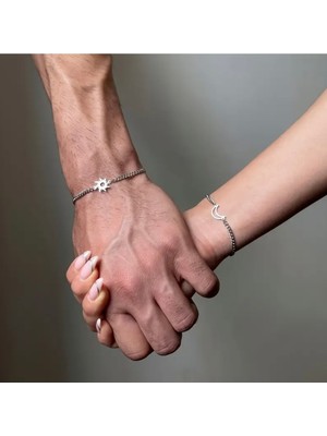 Genel Paslanmaz Çelik Sevgili Bileklik Seti - Güneş ve Hilal Tasarımlı Çift Bilekliği