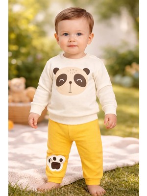 Almira Anne Bebek Erkek Çocuk Panda Kafa Baskılı Uzun Kollu Pamuklu Takım